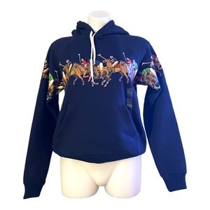 Polo Ralph Lauren Women's Equestrian Horse Pullover Hoodie Blue Size Medium